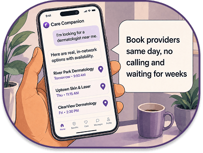 Finding same-day, in-network care in the Prescience Care Companion.