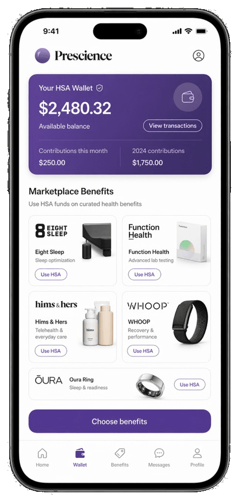 Prescience app: your HSA wallet with dynamic balance and curated marketplace
